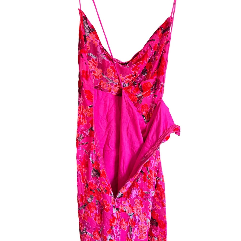 Boohoo Devore Cowl Neck Maxi Dress Hot Pink Floral Velvet GZZ11475 US 8 NEW, Y2K - Picture 9 of 16